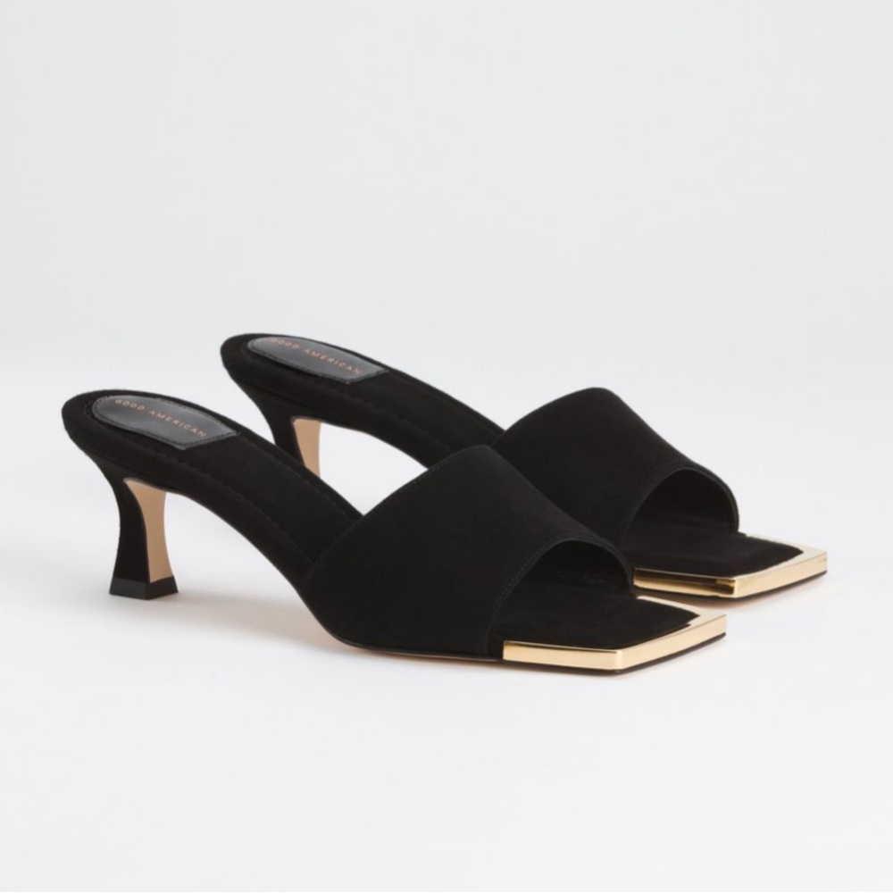 Good American Standout Square Open Toe Mules Heels Size 8